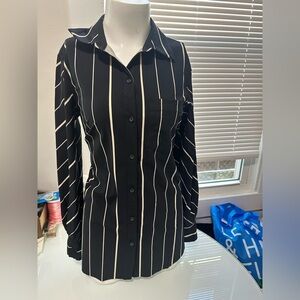 Lysse Black Button Down Shirt with White Stripes